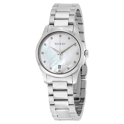 Gucci G 125.5 White Mother of Pearl with 3 Diamonds 